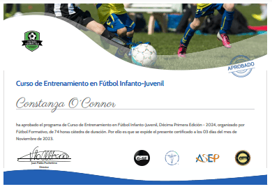 Certificado Final de Aprobación: Curso de Entrenamiento en Fútbol Infanto-Juvenil