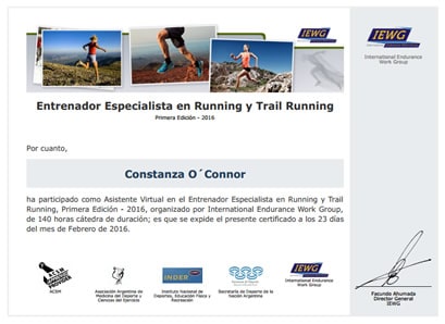 Certificado de Asistencia de Nutrición Deportiva Aplicada al Running