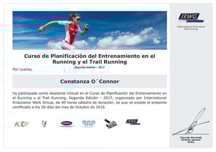 Certificado Final de Asistencia en Entrenamiento en el Running y el Trail Running