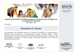 Certificado de Asistencia de Entrenamiento y Nutrición