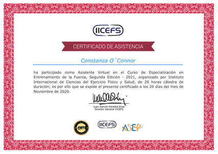 Certificado Final de Asistencia - Especialización en Entrenamiento de la Fuerza