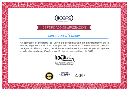 Certificado Final de Aprobación - Especialización en Entrenamiento de la Fuerza