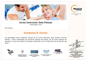 Certificado de Asistencia de Instructor Sala Fitness