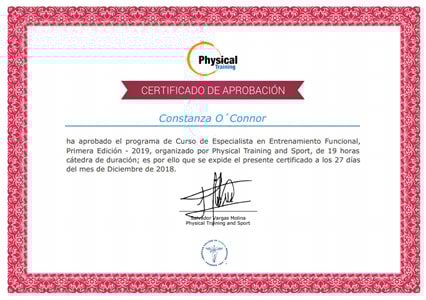 Certificado Final de Aprobación del Curso de Especialista en Entrenamiento Funcional