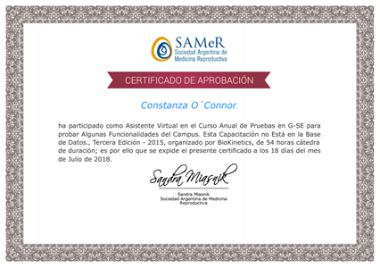 Certificado de Asistencia - Sociedad Argentina de Medicina Reproductiva
