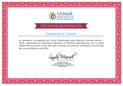 Certificado de Aprobación - Sociedad Argentina de Medicina Reproductiva